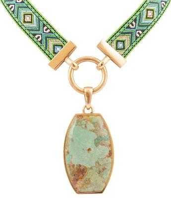 Barse Bronze and Genuine Turquoise Short Pendant Necklace