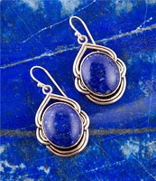 Barse Bronze Metal and Lapis Drop Earrings