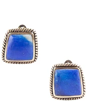 Barse Bronze And Lapis Genuine Stone Clip Square Stud Earrings