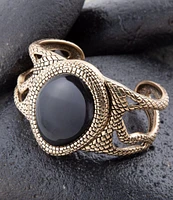 Barse Bronze and Onyx Genuine Stone Cuff Bracelet