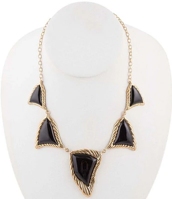 Barse Bronze and Onyx Genuine Stone Statement Frontal Necklace