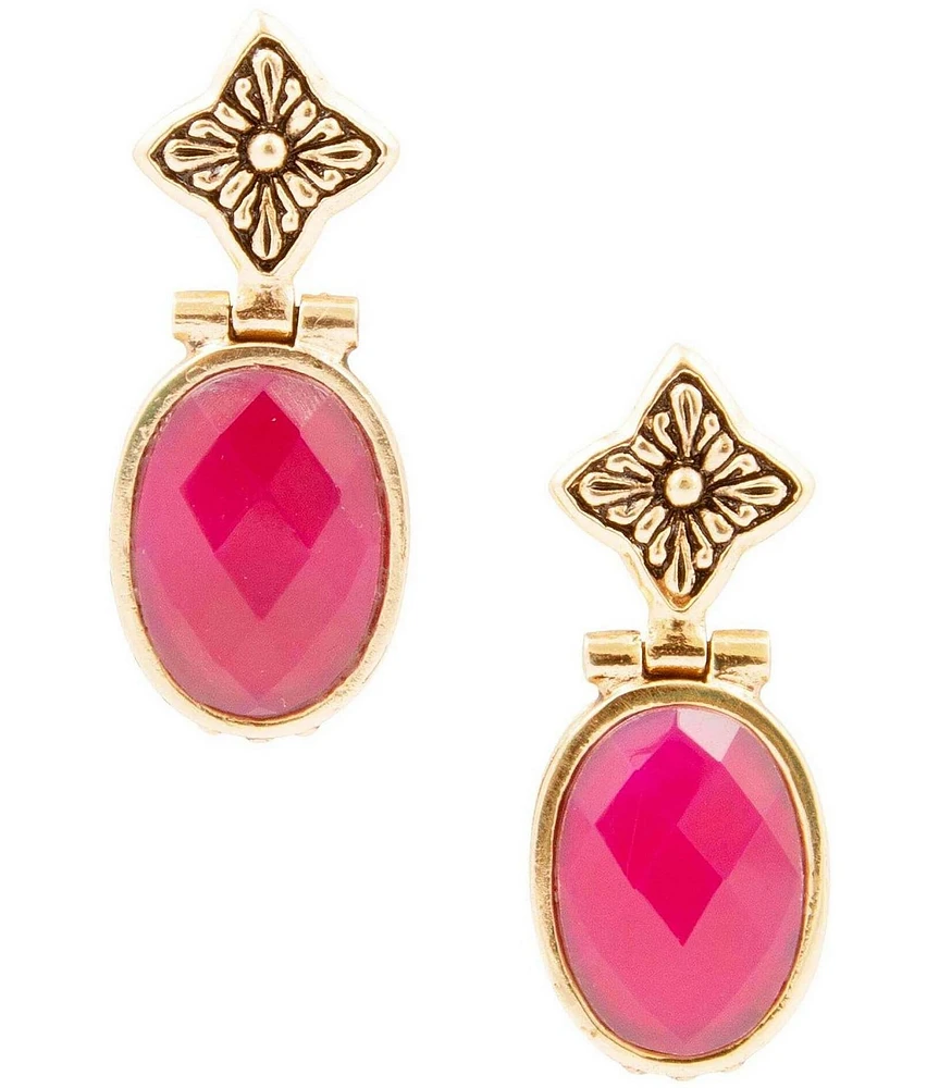 Barse Bronze and Pink Agate Drop Earrings