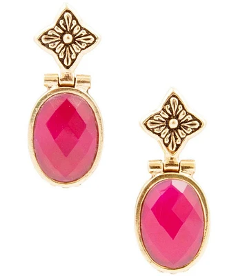 Barse Bronze and Pink Agate Drop Earrings