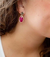 Barse Bronze and Pink Agate Drop Earrings