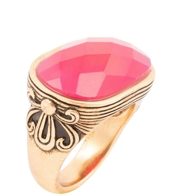 Barse Bronze and Pink Agate Oval Statement Ring