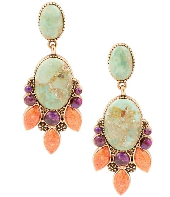 Barse Bronze and Turquoise Multi Stone Statement Drop Earrings
