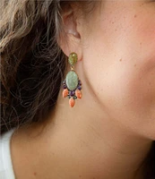 Barse Bronze and Turquoise Multi Stone Statement Drop Earrings