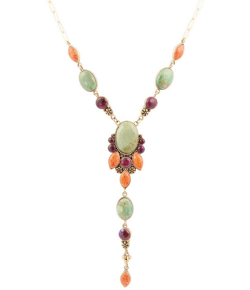Barse Bronze and Turquoise Multi Stone Y Necklace