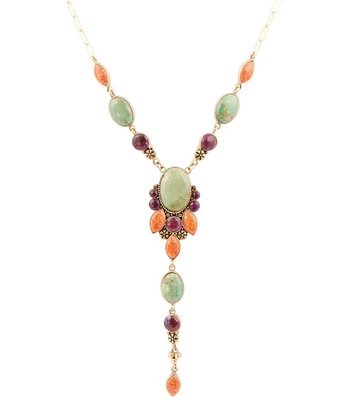 Barse Bronze and Turquoise Multi Stone Y Necklace