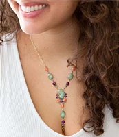 Barse Bronze and Turquoise Multi Stone Y Necklace