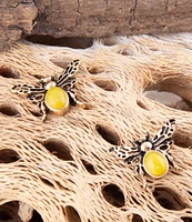 Barse Bronze and Genuine Yellow Agate Stone Bee Stud Earrings