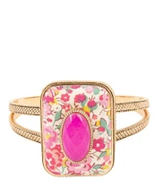 Barse Bronze, Fuchsia Agate and Floral Fabric Cuff Bracelet