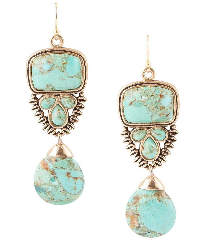 Barse Bronze Genuine Stone Turquoise Statement Drop Earrings