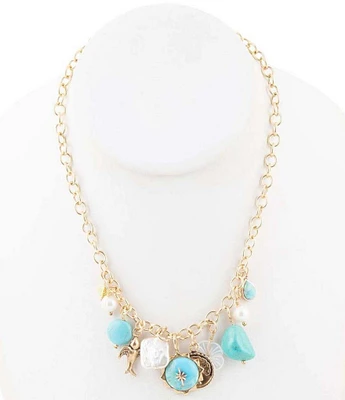 Barse Bronze, Genuine Turquoise and Pearl Multi Charm Collar Necklace