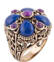 Barse Bronze, Lapis and Purple Turquoise Flower Statement Ring