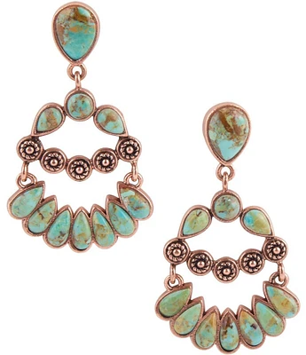 Barse Copper and Genuine Turquoise Stone Statement Drop Earrings