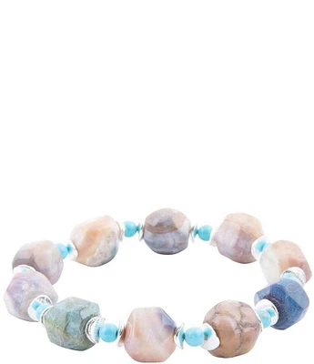 Barse Genuine Agate & Turquoise Stone Stretch Bracelet