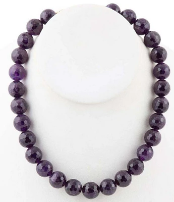 Barse Genuine Amethyst Round Bead Collar Necklace