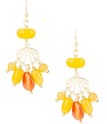 Barse Genuine Carnelian and Yellow Jade Chandelier Earrings