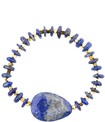 Barse Genuine Lapis Chunky Stretch Bracelet