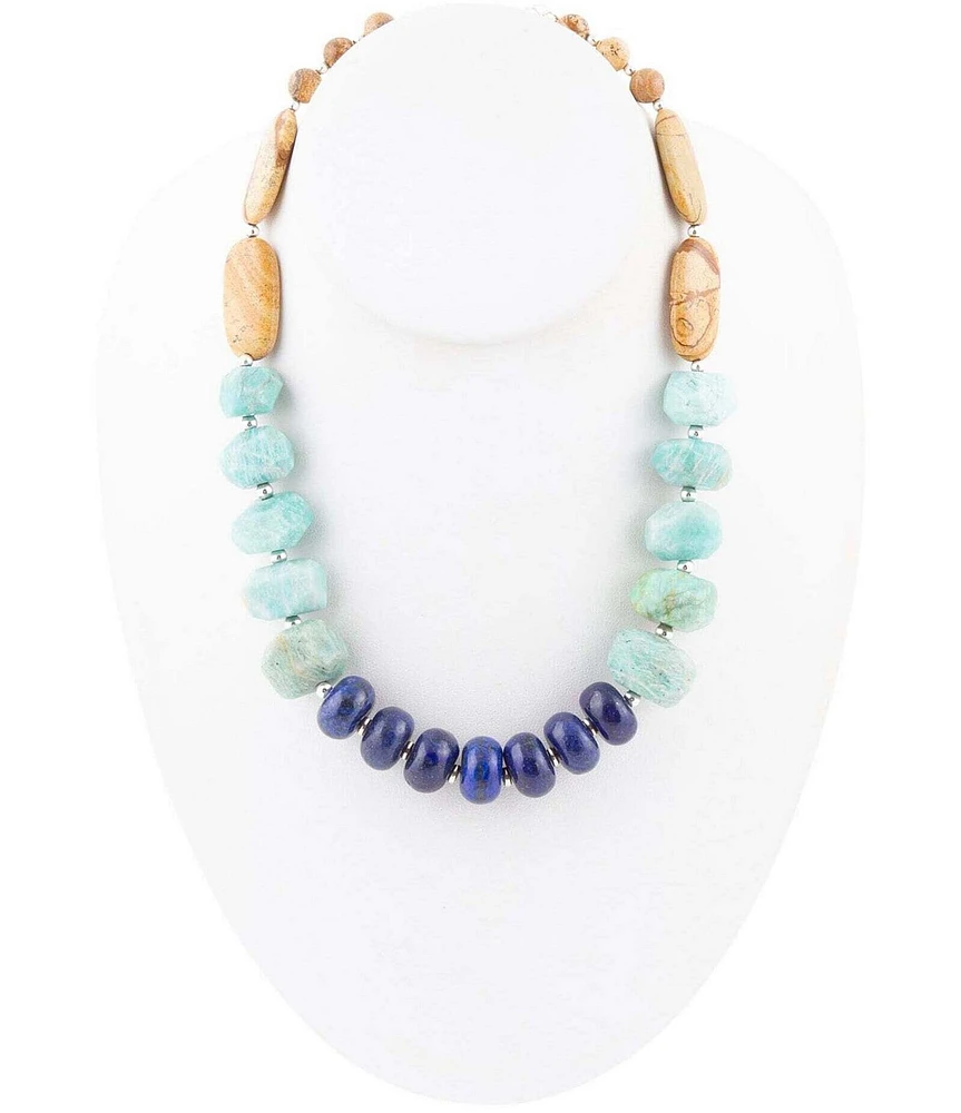 Barse Genuine Lapis Jasper & Amazonite Stone Collar Necklace