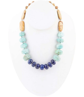 Barse Genuine Lapis Jasper & Amazonite Stone Collar Necklace