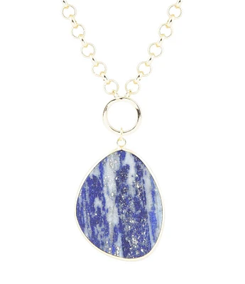 Barse Genuine Lapis Teardrop Short Pendant Necklace