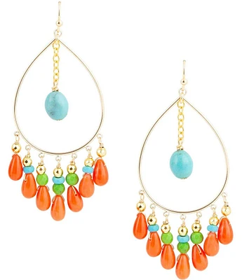 Barse Genuine Magnesite and Coral Stone Statement Chandelier Earrings