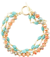 Barse Genuine Multi Colored Magnesite Stone Multi Row Line Bracelet