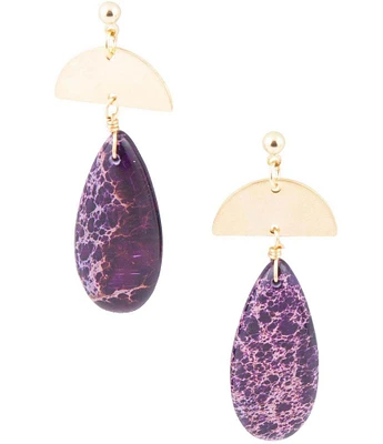 Barse Genuine Stone and Gold Tone Statement Drop Earrings