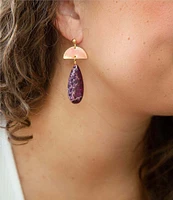Barse Genuine Stone and Gold Tone Statement Drop Earrings