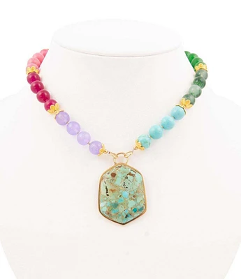 Barse Genuine Stone Bright Color Block Short Pendant Necklace