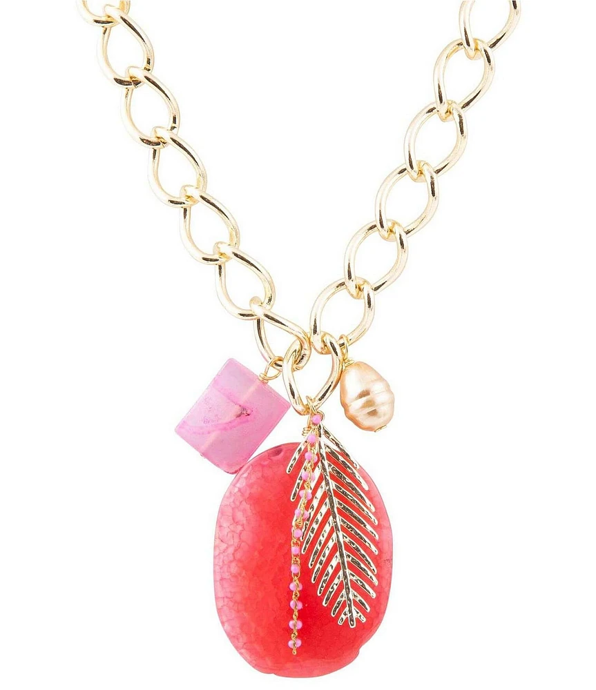 Barse Genuine Stone Charm Drop Resort Short Pendant Necklace