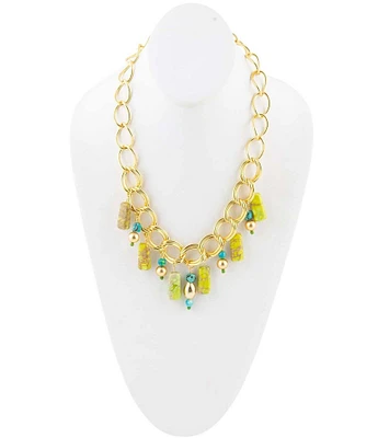 Barse Genuine Stone Charm Statement Necklace