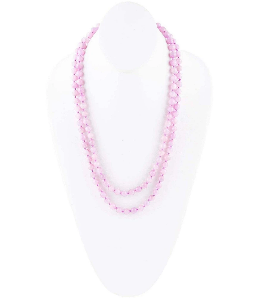 Barse Genuine Stone Lilac Jade Long Endless Multi Strand Necklace