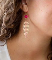 Barse Genuine Stone Feathered Drop Earrings