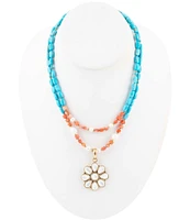 Barse Genuine Stone Mother-of-Pearl Beaded Short Pendant Coral Statement Necklace