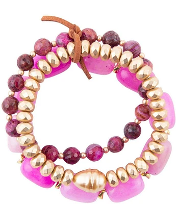 Barse Genuine Agate Jade Stone Stretch Bracelet Set