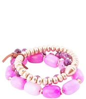 Barse Genuine Agate Jade Stone Stretch Bracelet Set