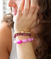 Barse Genuine Agate Jade Stone Stretch Bracelet Set