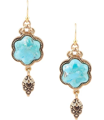 Barse Genuine Turquoise and Bronze Double Drop Earrings