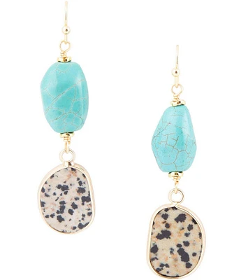 Barse Genuine Turquoise and Magnesite and Dalmatian Jasper Stone Drop Earrings