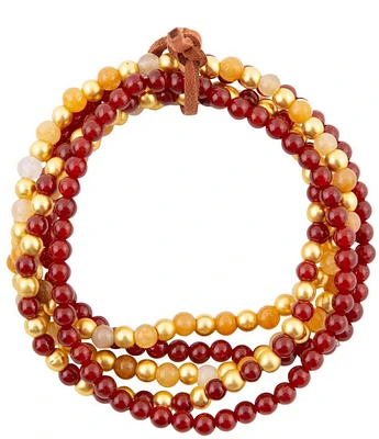 Barse Genuiune Carnelian and Yellow Jade Stretch Bracelet Set