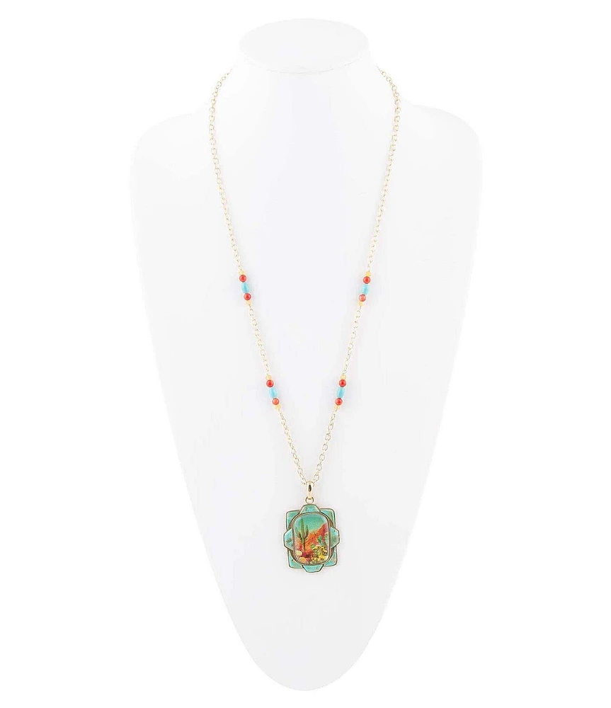 Barse Sedona Desert Bronze and Genuine Turquoise Quartz Long Pendant Necklace