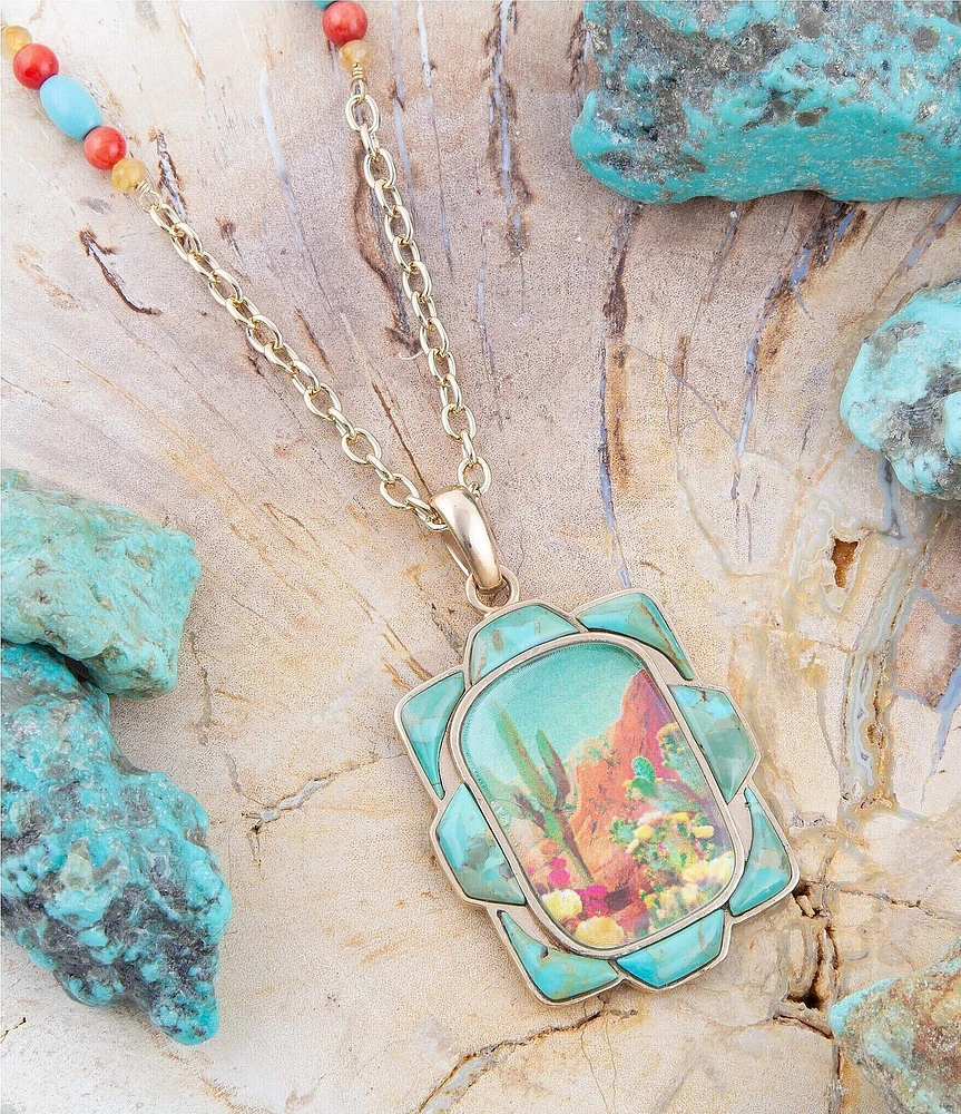 Barse Sedona Desert Bronze and Genuine Turquoise Quartz Long Pendant Necklace