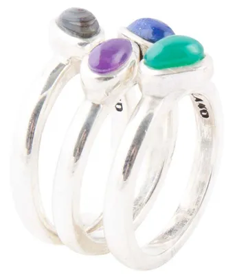 Barse Sterling Silver and Agate Genuine Stone Stacked Ring