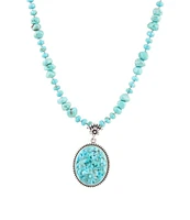 Barse Sterling Silver and Carved Floral Genuine Turquoise Short Pendant Necklace