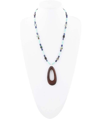 Barse Sterling Silver and Genuine Amazonite and Abalone Stone Long Pendant Necklace