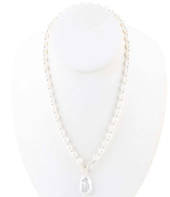 Barse Sterling Silver and Genuine Pearl Toggle Front Pendant Necklace