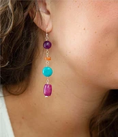 Barse Sterling Silver and Genuine Stone Linear Earrings